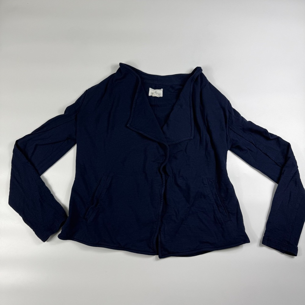 Caslon Cardigan Women Medium Blue Tight Knit Long Sleeve Open Front Drape Collar